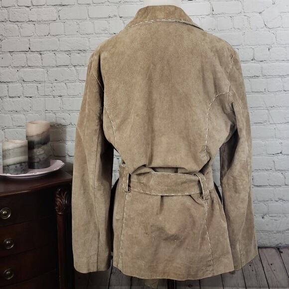 Out brook light Brown Leather Coat with tie - Picture 4 of 9